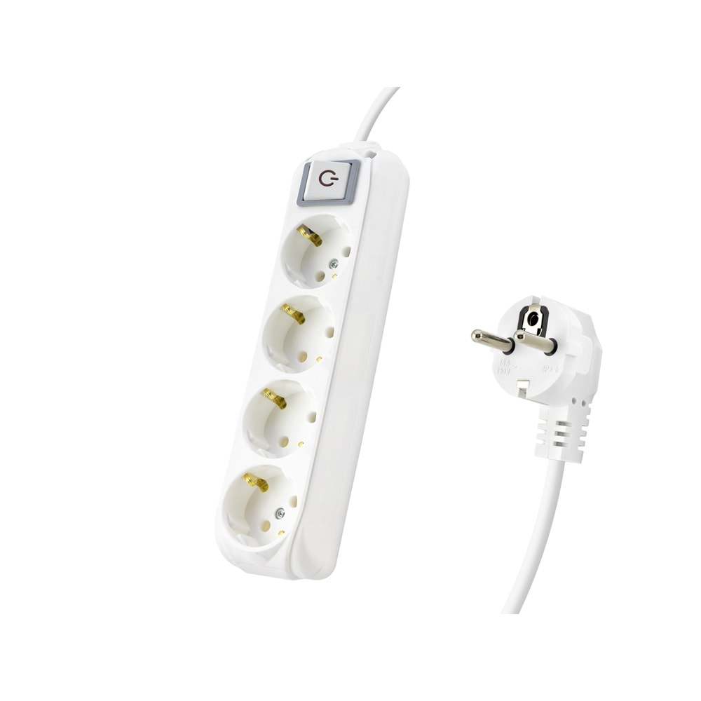 ALMERA 9240202 Anahtarlı Topraklı Uzatma Kablosu 4 Priz 2 m - Beyaz