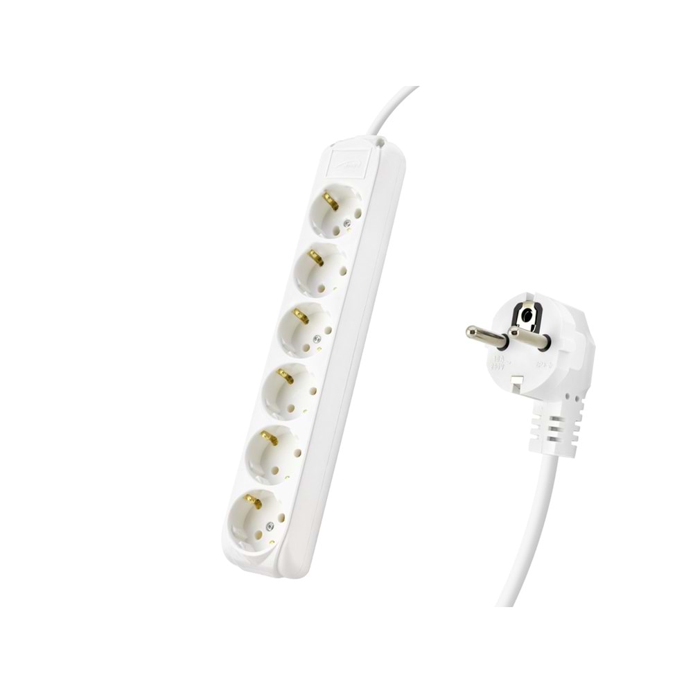 ALMERA 9260103 Topraklı Uzatma Kablosu 6 Priz 3 m - Beyaz
