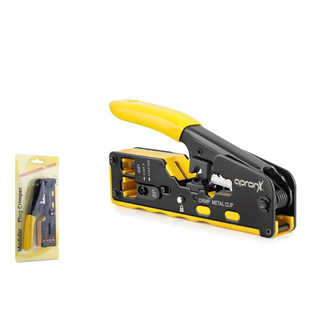 APRONX APXCR45 RJ45 Konnektör Sıkma Pensesi Cat5 Cat6 Cat7 Kablo Soyuculu Sarı