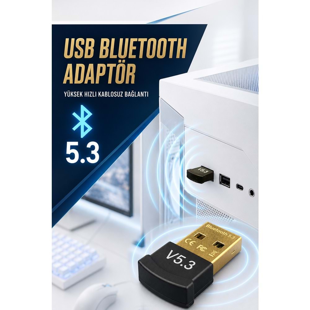 HADRON BT5.3 USB Bluetooth Adaptör 5.3 Siyah