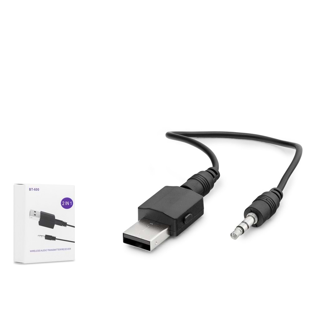 HADRON BT600 AUX Bluetooth Ses Alıcı Verici Adaptör Dahili Kablolu 3.5mm - Siyah