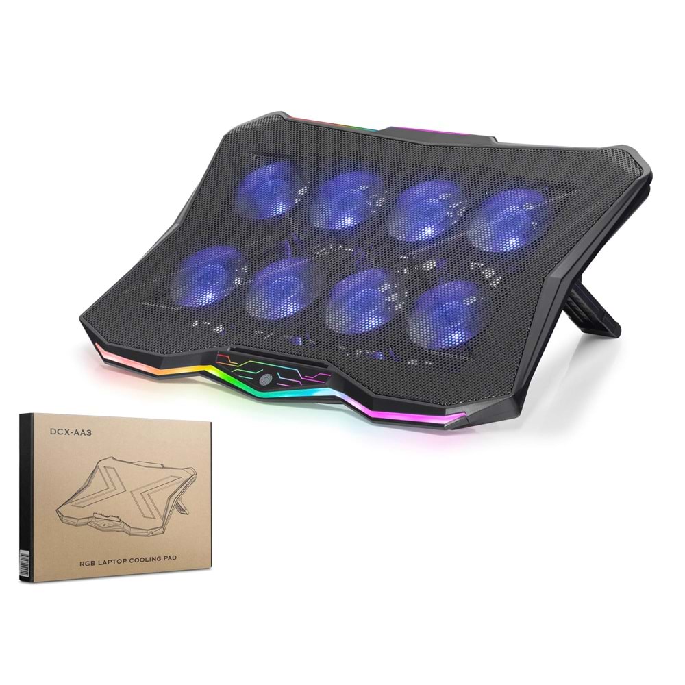 HADRON DCXAA3 Laptop Soğutucu 8 Fan RGB - Siyah