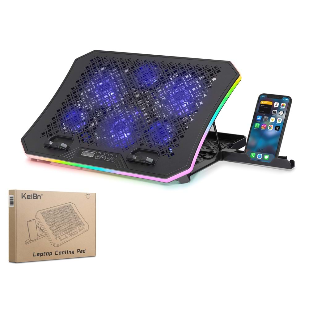 HADRON DCXAA8 Laptop Soğutucu 6 Fan RGB Telefon Standlı - Siyah