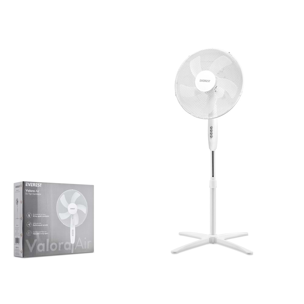 EVEREST FAN10 EcoWind Ev Tipi Metal Vantilatör 16 İnç 45W 1100 RPM 3 Kademeli Beyaz