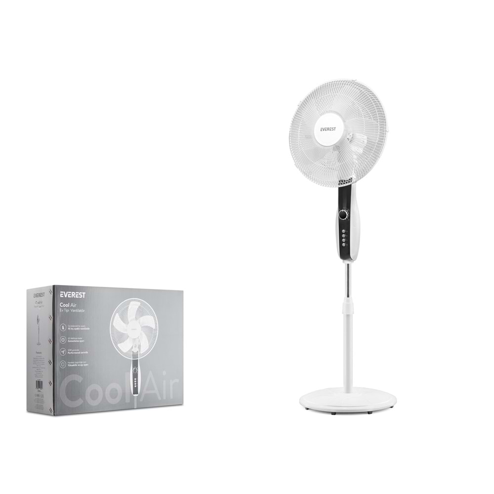 EVEREST FAN11 CoolAir Ev Tipi Vantilatör 50W 1200 RPM 3 Kademeli Zaman Ayarlı Beyaz