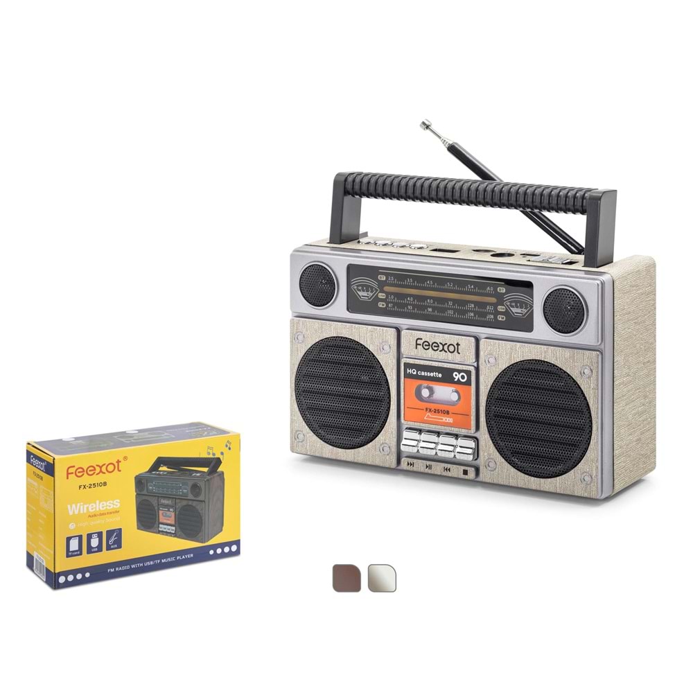 FEEXOT FX2510B Bluetooth Nostaljik FM Radyo USB TF AUX Taşınabilir Hoparlör - Bej