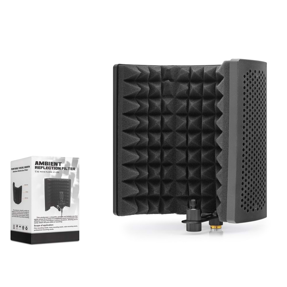 HADRON G1 Mikrofon İzole Paneli Vokal ve Podcast İçin Ses Yansıma Önleyici - Siyah
