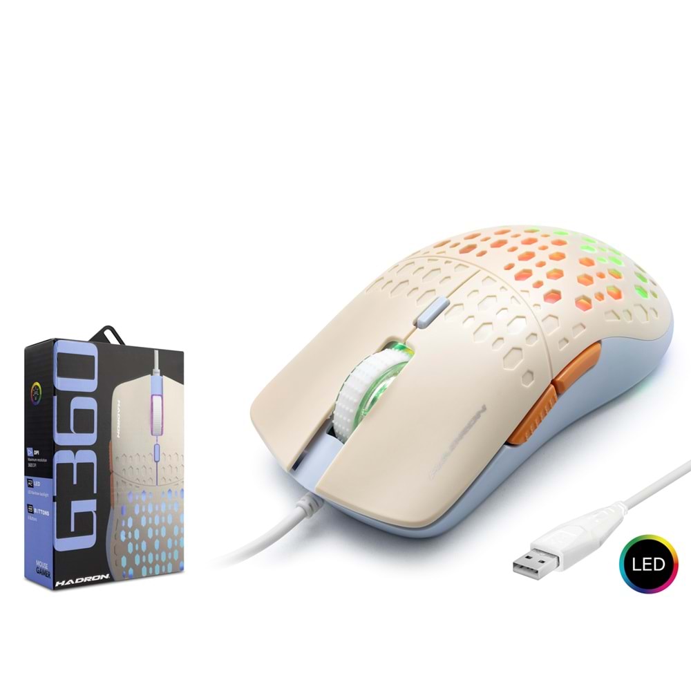 HADRON G360 Gaming Mouse 3600 DPI RGB - Beyaz