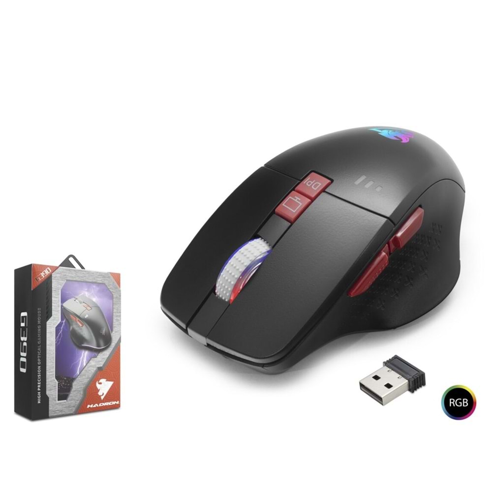 HADRON G390 Kablosuz Şarjlı Gaming Mouse 1600 DPI Sessiz RGB - Siyah