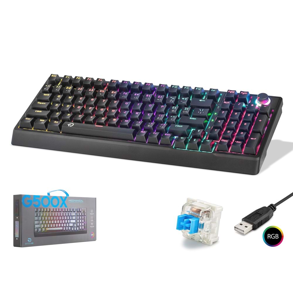 HADRON G500XB Mekanik Gaming Klavye 104 Tuş Blue Switch RGB - Siyah