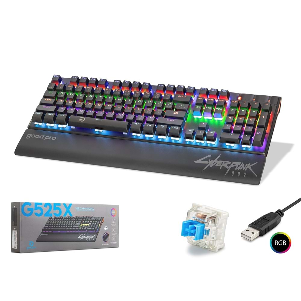 HADRON CYBERPUNK G525XB Mekanik Gaming Klavye Blue Switch Bilek Destekli RGB - Siyah