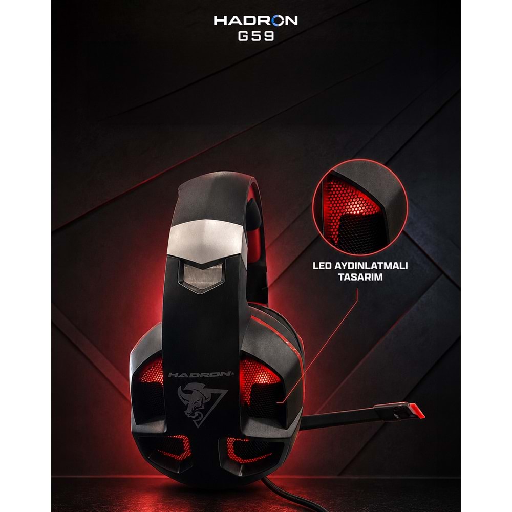 HADRON G59 USB LED 7.1 Surround Over-Ear Mikrofonlu Gaming Kulaklık PS4 Uyumlu Siyah Kırmızı