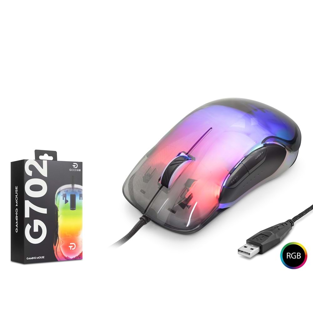 NODAR GOOD PRO G702 Gaming Mouse 7200 DPI 6 Tuş 1000Hz RGB - Kristal Siyah