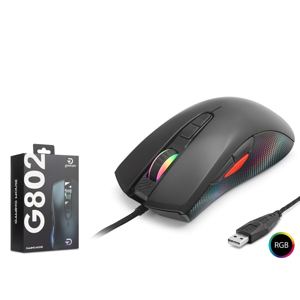 NODAR GOOD PRO G802 Gaming Mouse 7200 DPI 8 Tuş 1000Hz RGB - Siyah