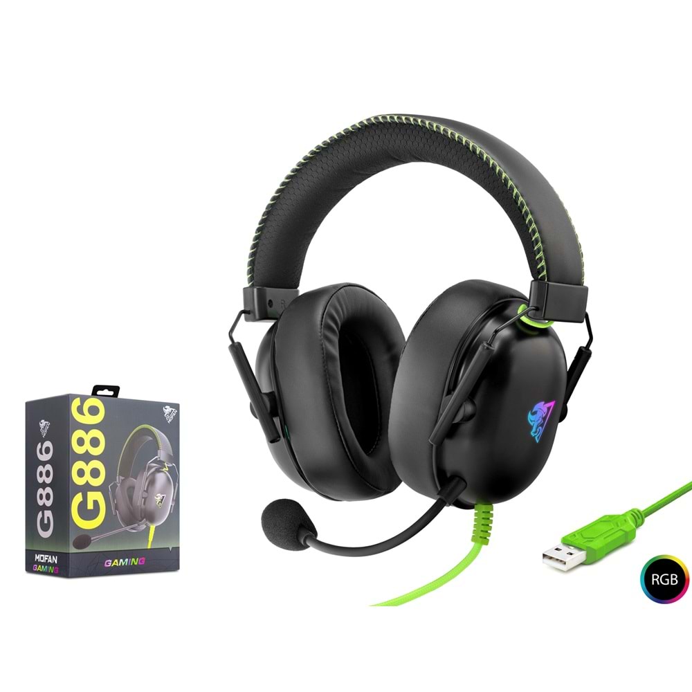 MOFAN G886 Gaming Kulaklık USB RGB 7.1 - Siyah Yeşil