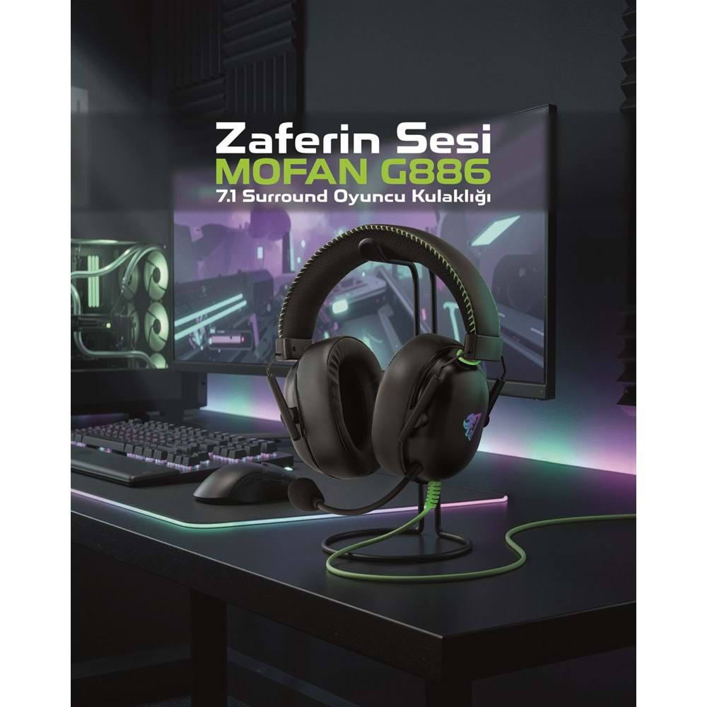 MOFAN G886 Gaming Kulaklık USB RGB 7.1 - Siyah Yeşil