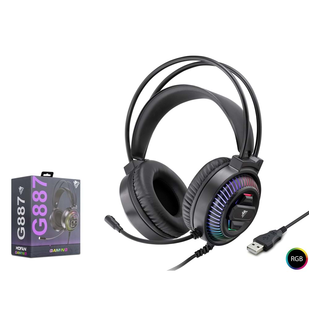 MOFAN G887 Gaming Kulaklık USB RGB 7.1 Surround Over-Ear - Siyah