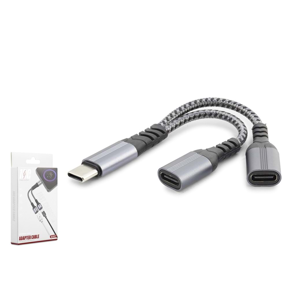 HADRON GJ-017 Type-C to 2 x Type-C Dişi Adaptör 100W - Siyah