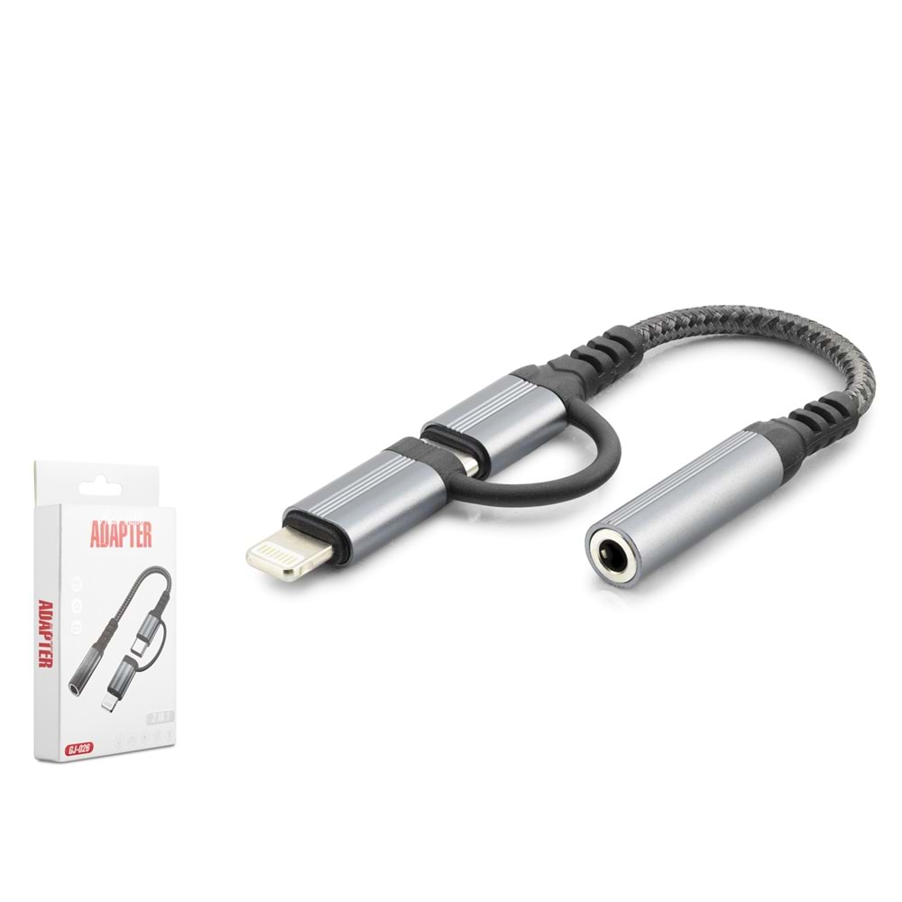 HADRON GJ-026 Type-C / Lightning to 3.5 mm Dişi Ses Dönüştürücü Kablo - Siyah