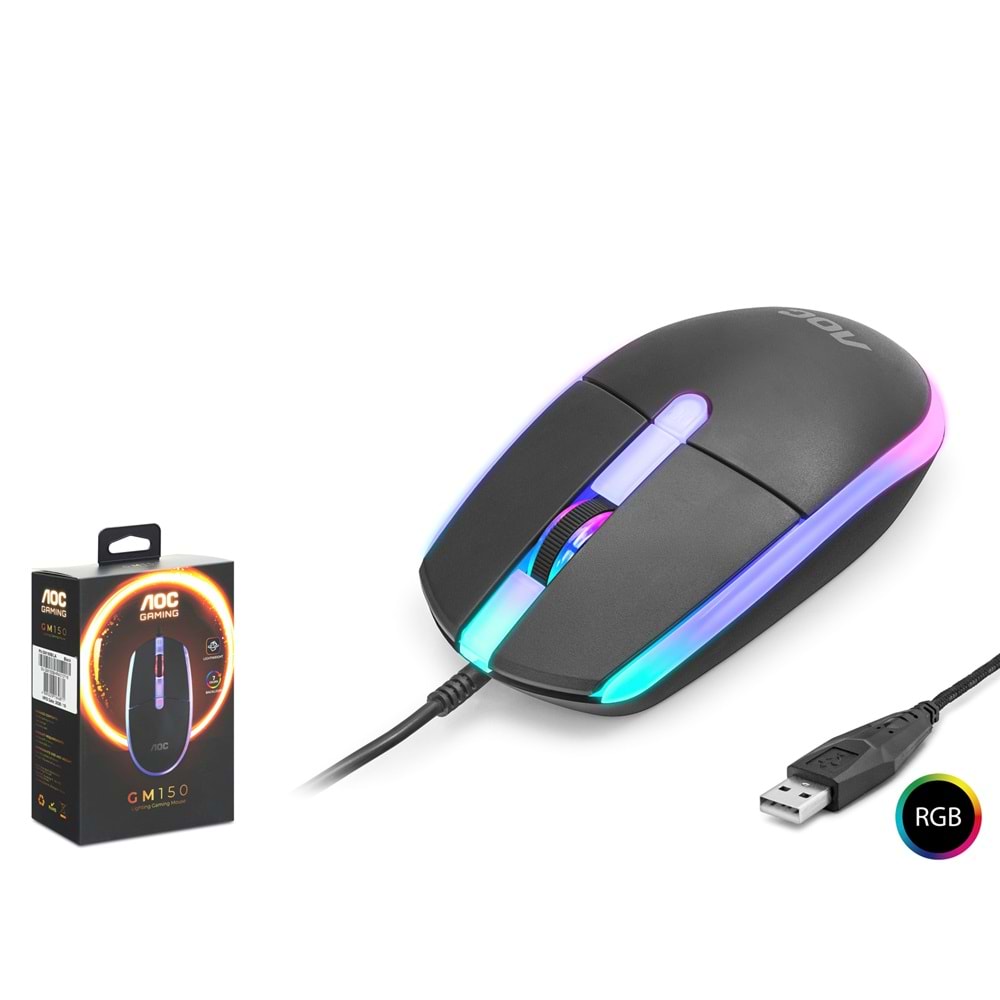 AOC GM150B/LA Gaming Mouse 1200 DPI RGB - Siyah