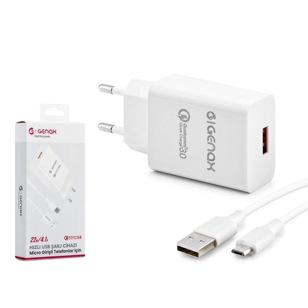 GENAX GNX007 Micro Usb - Usb Şarj Adaptörü Set 4.1A 22W Beyaz