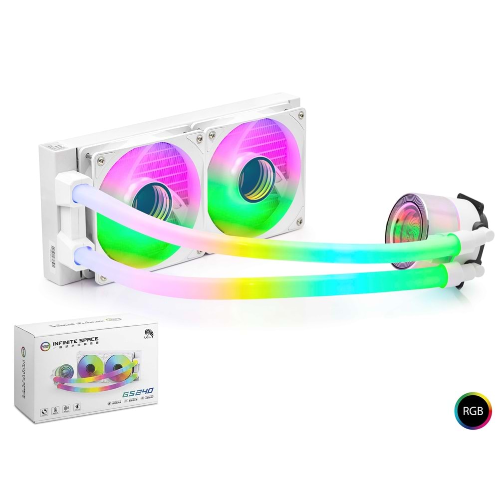 HADRON GS240 ARGB Tüplü Sıvı Soğutmalı İşlemci Fanı 240 mm - Beyaz