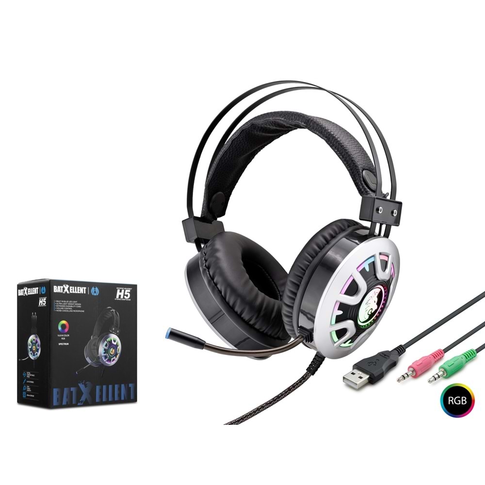 HADRON H5 Kablolu RGB Gaming Kulaklık Mikrofonlu USB + 2x 3.5 mm - Siyah
