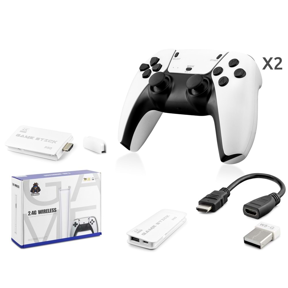 HADRON HD330 Retro Oyun Stick HDMI Çift GamePad Seti 2.4G Kablosuz - Beyaz