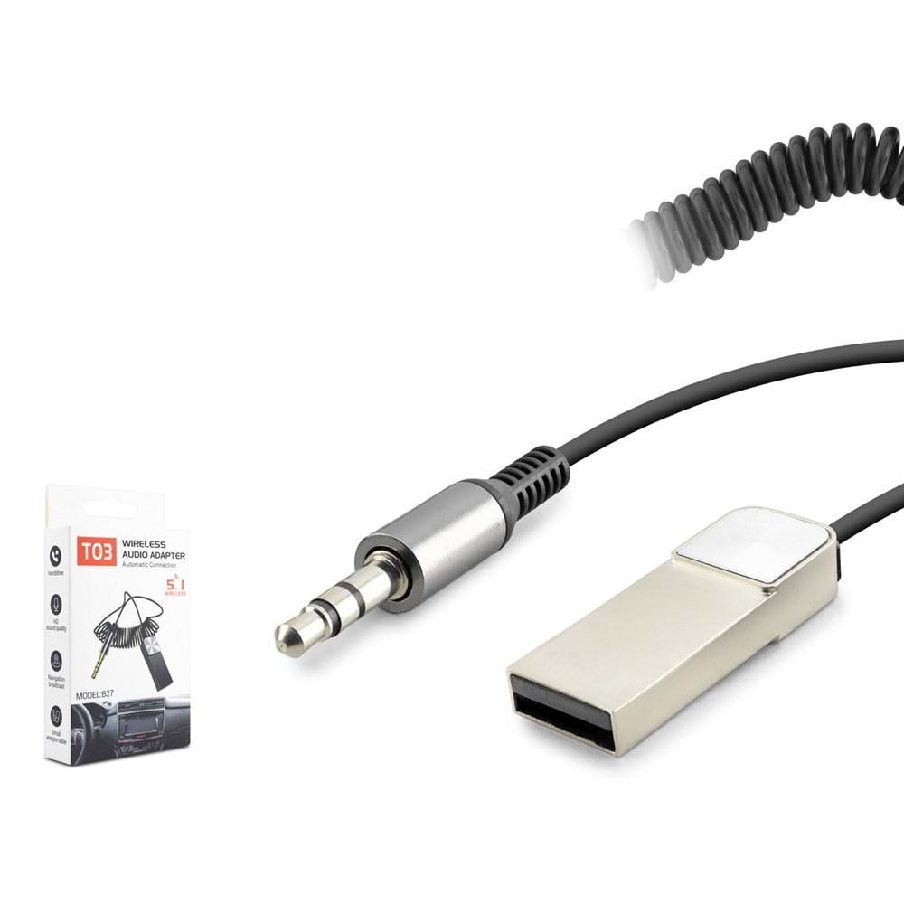 HADRON HD9005 AUX Bluetooth Ses Alıcı Adaptör Dahili Kablolu Handsfree 3.5mm - Siyah