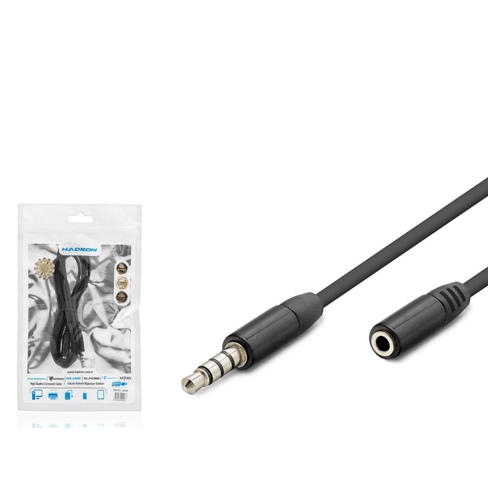 HADRON HDX1012 3.5 mm TRRS AUX Uzatma Kablosu 1.2 m - Siyah