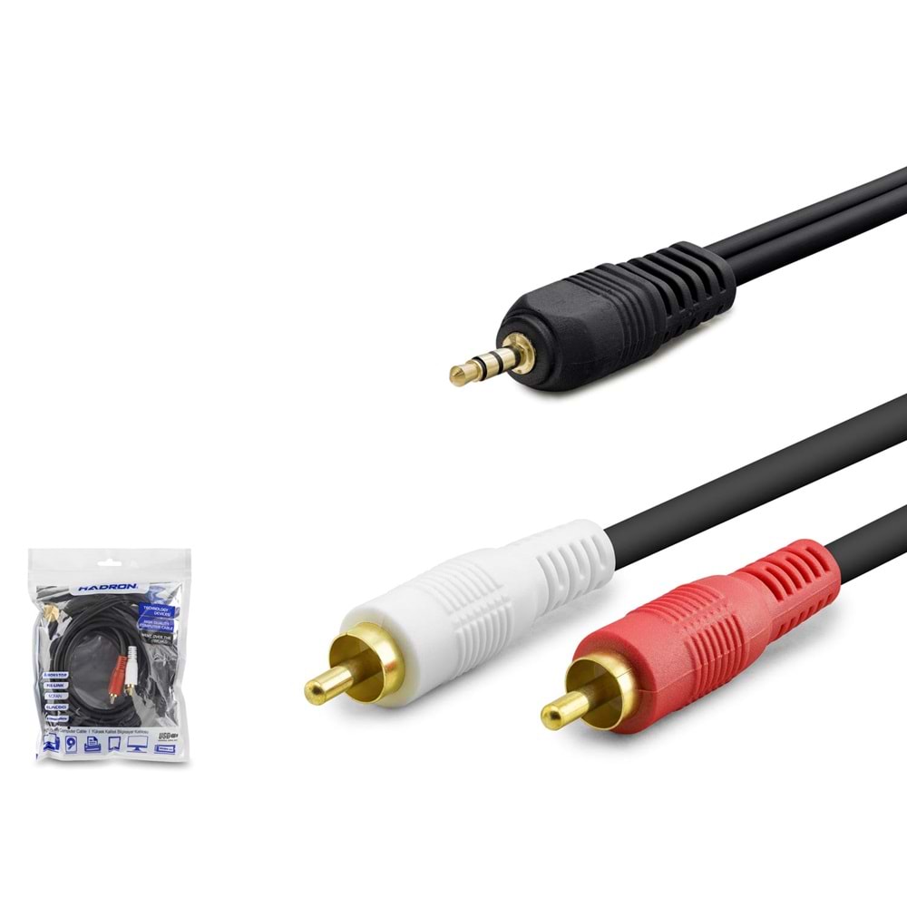 HADRON HDX1059 3.5 mm to 2 RCA Kablo 3 m - Siyah