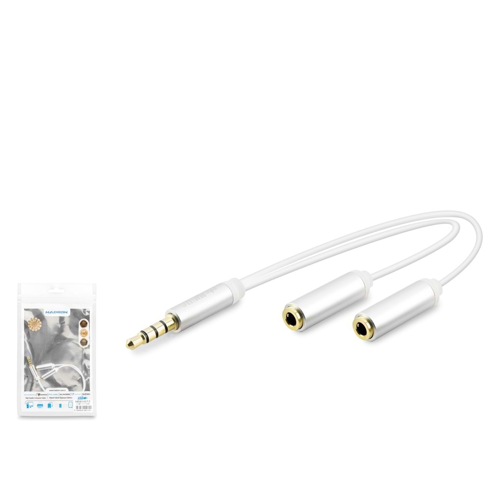 HADRON HDX1072 3.5 mm TRRS Kulaklık ve Mikrofon Splitter Kablosu 23 cm - Gümüş