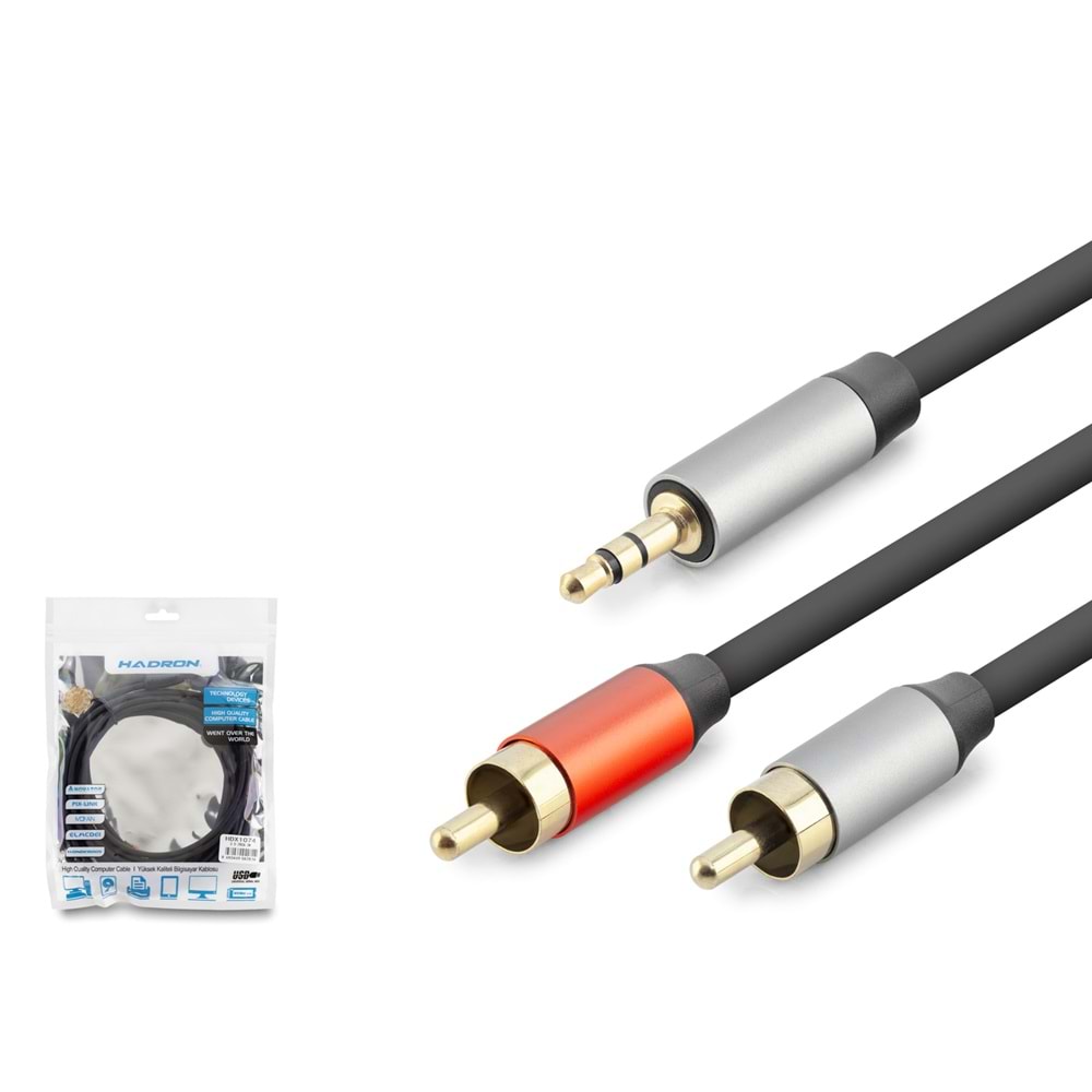 HADRON HDX1074 3.5 mm to 2 RCA Kablo 3 m - Siyah