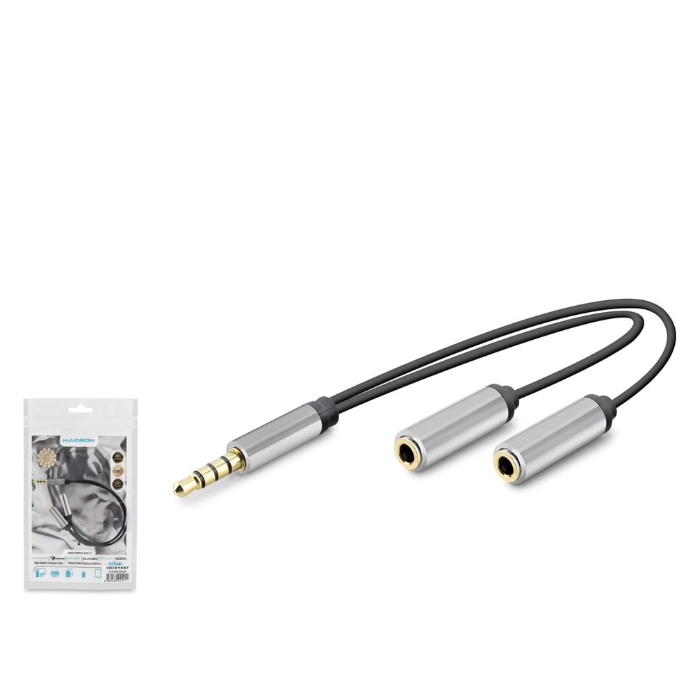 HADRON HDX1087 3.5 mm Kulaklık Mikrofon Ayırıcı Kablo 23 cm Siyah