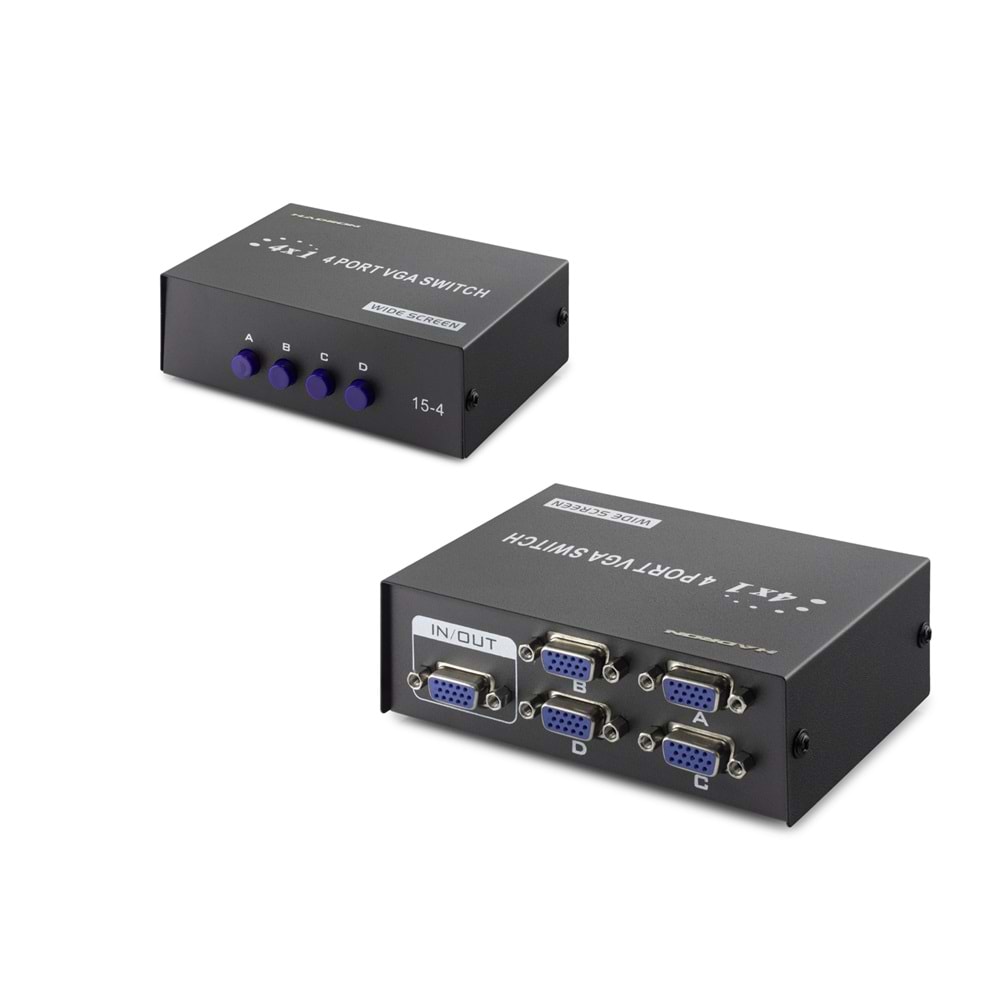 HADRON HDX1329 VGA Switch 4 In 1 Out 54 MHz - Siyah