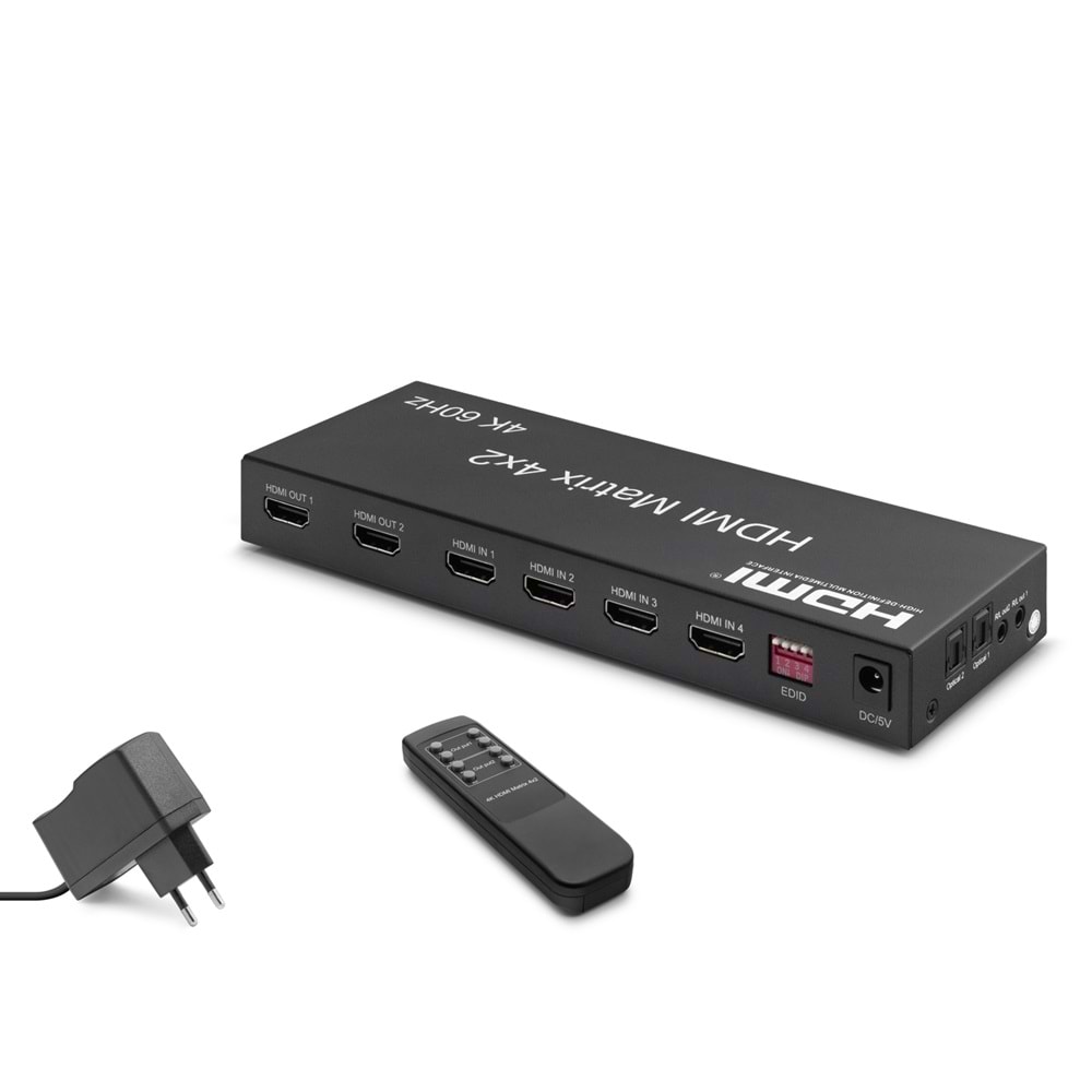 HADRON HDX1334 HDMI Switch + Splitter Matrix 4K 60 Hz 4 In 2 Out - Siyah