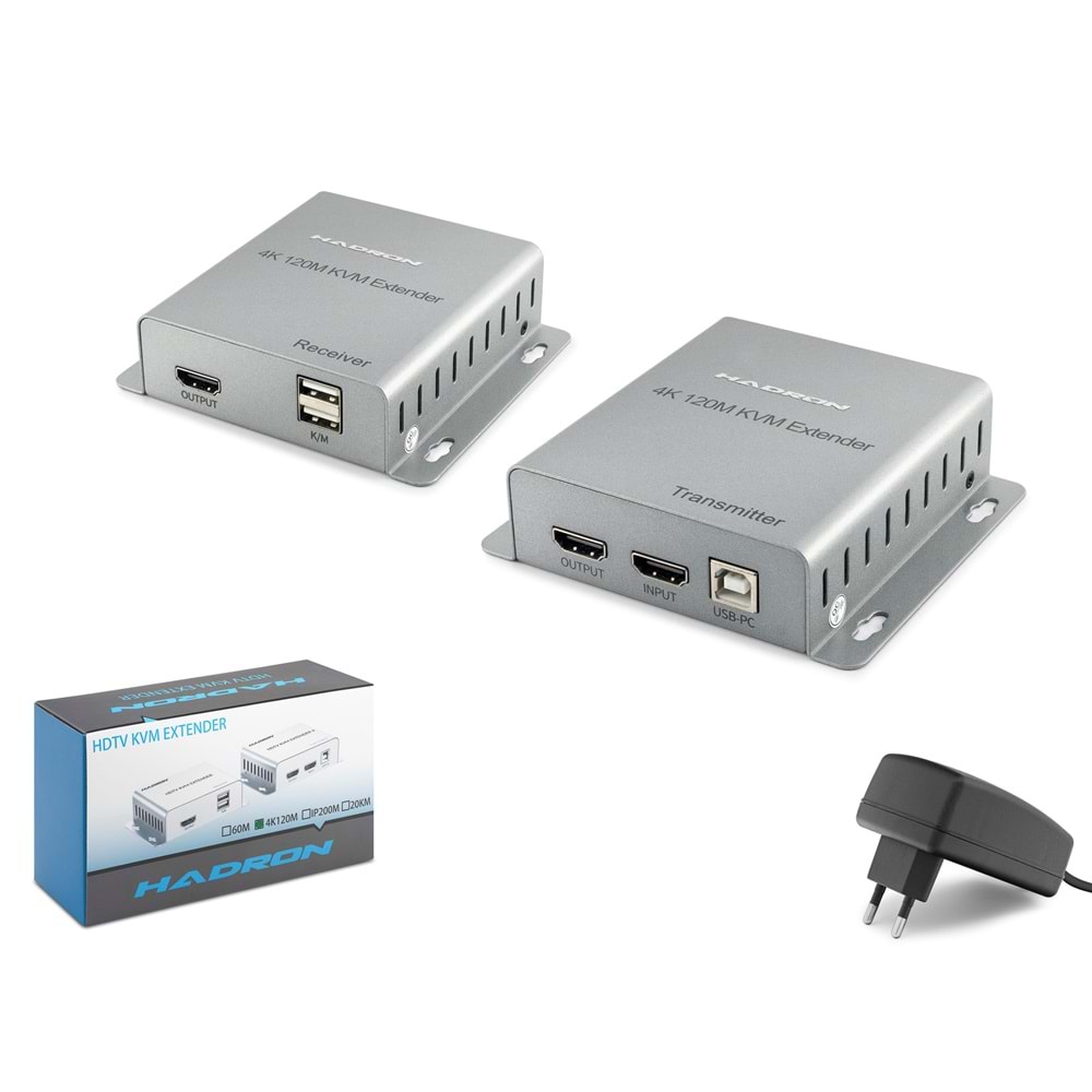 HADRON HDX1363 HDMI KVM Extender 4K Loop-Out 120 m - Gümüş