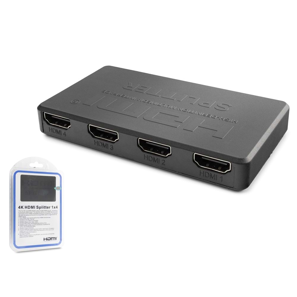 HADRON HDX1372 HDMI Splitter 4K 1 In 4 Out USB Güç Kablolu - Siyah