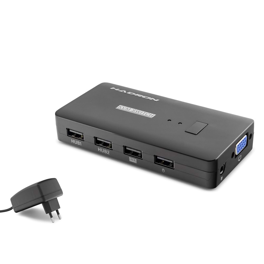 HADRON HDX1374 VGA USB KVM Switch 2 Port VGA 4 Port USB Dahili Kablolu - Siyah