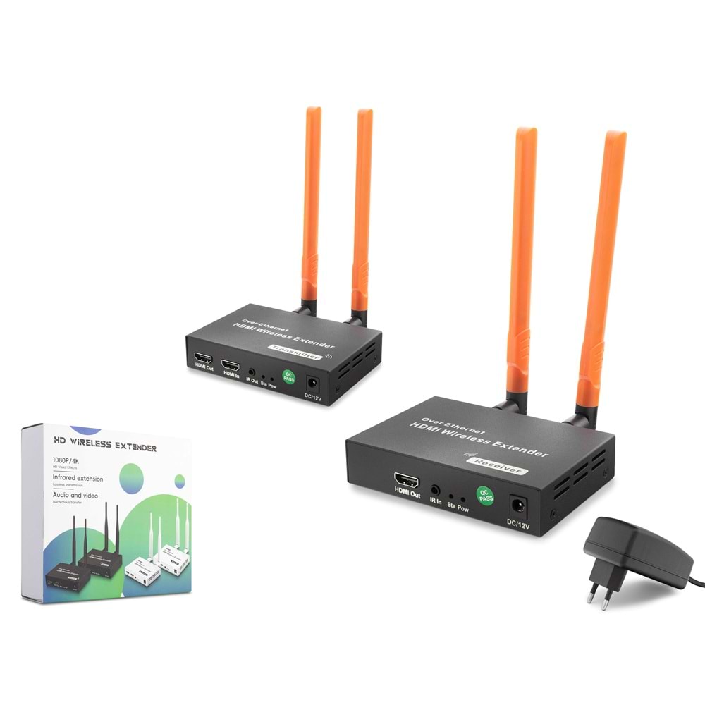 HADRON HDX1384 HDMI Kablosuz Görüntü ve Ses Aktarım Seti Loop-Out 1080p 300 m - Siyah