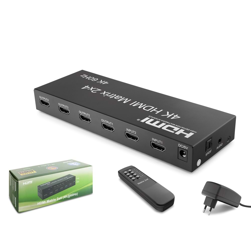 HADRON HDX1388 HDMI Switch + Splitter Matrix 4K 60 Hz 2 In 4 Out - Siyah