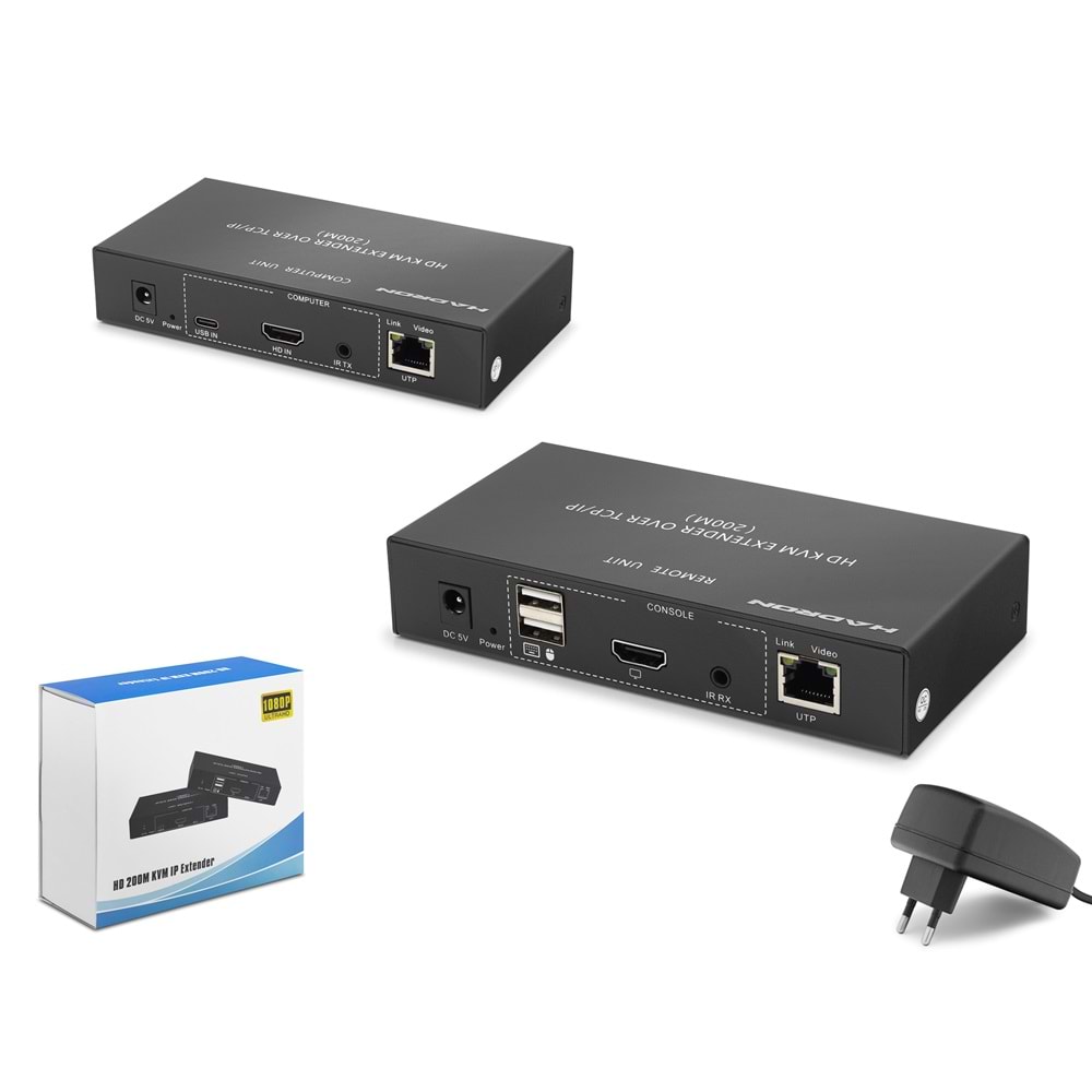 HADRON HDX1389 HDMI KVM IP Extender 200 m - Siyah
