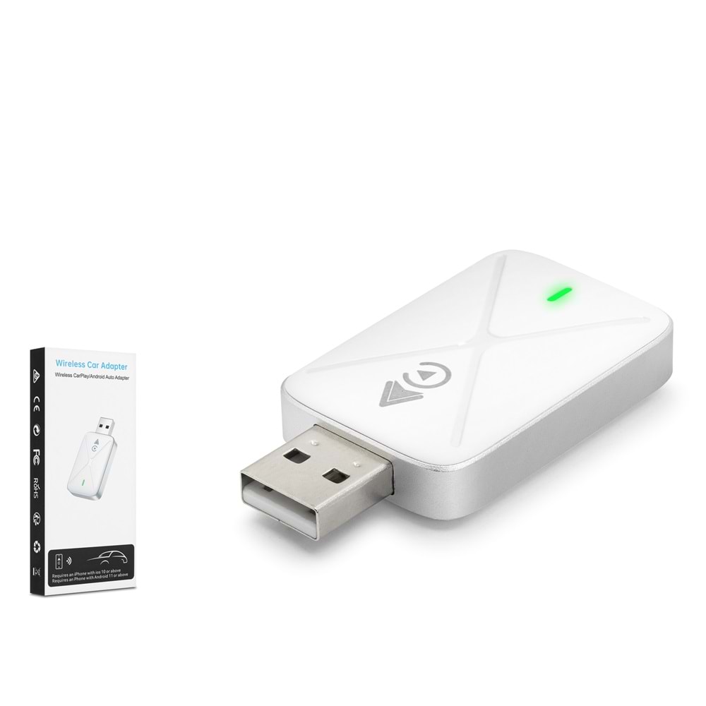 HADRON HDX1396 Kablosuz CarPlay Android Auto Adaptörü Bluetooth 5.0 5 GHz WiFi USB - Beyaz