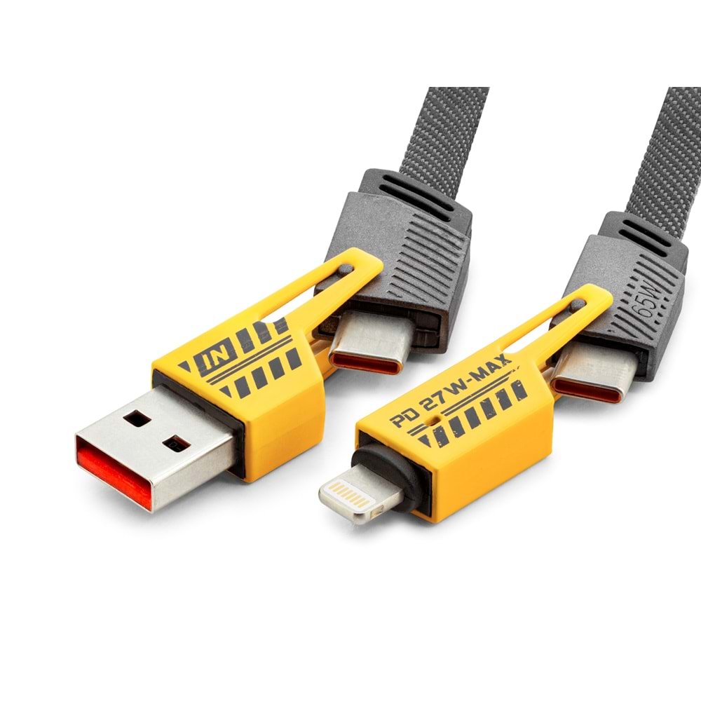 HADRON HDX1401 Type-C ve USB Type-C Lightning Şarj ve Data Kablosu 65W ve 27W 4in1 1 m - Gri