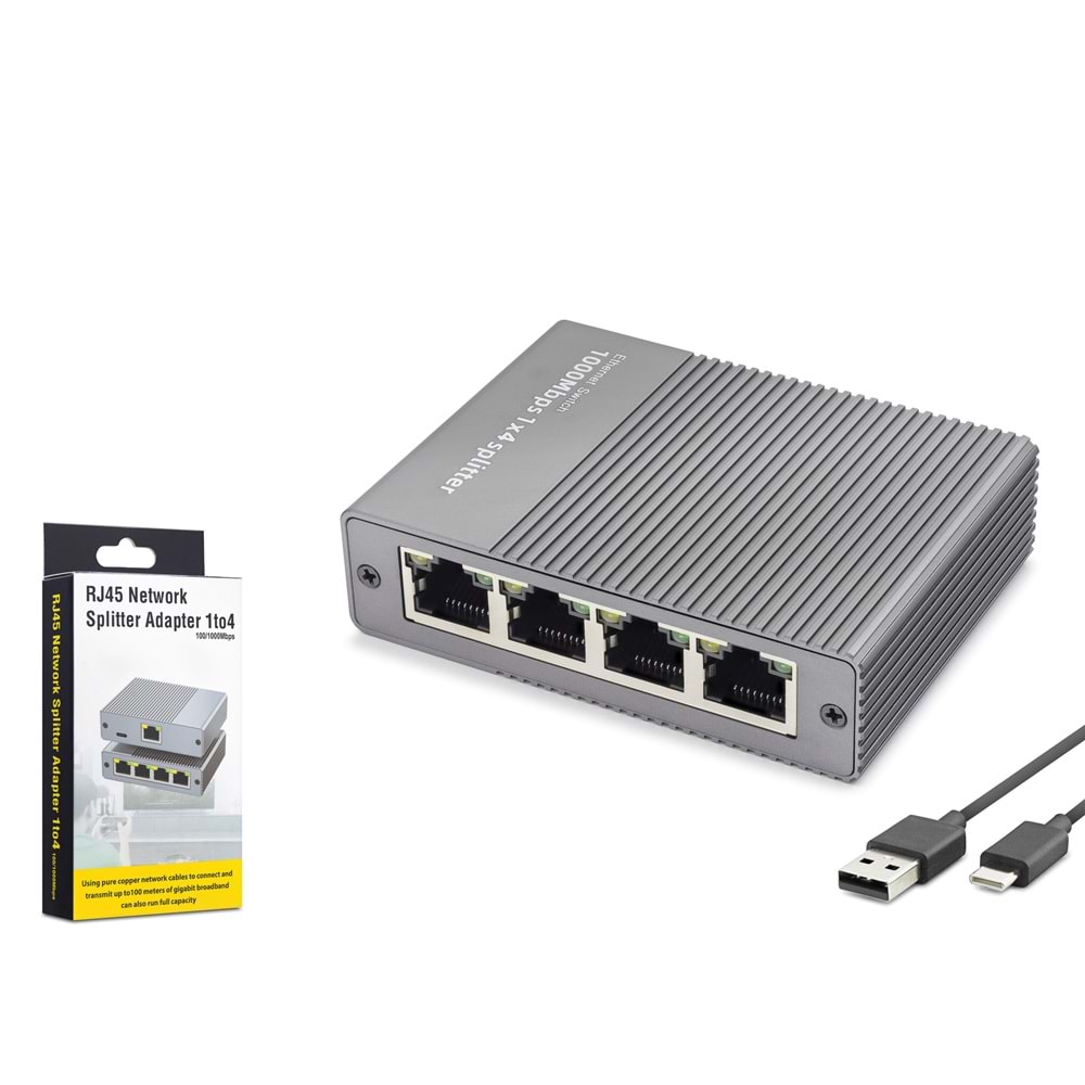 HADRON HDX1414 Gigabit Ethernet Switch 5 Port Type-C Güç Girişli - Gri