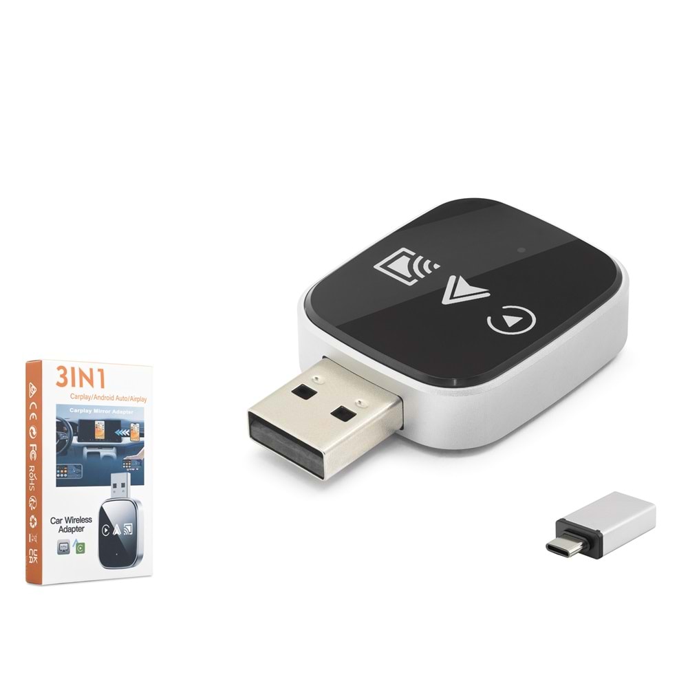 HADRON HDX1419 Kablosuz CarPlay Android Auto AirPlay Adaptörü Bluetooth 5.0 5 GHz WiFi USB - Siyah