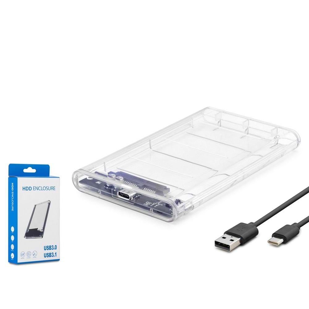 HADRON HDX1766 2.5 İnç SATA HDD/SSD Harici Disk Kutusu USB 3.0 Type-C - Şeffaf