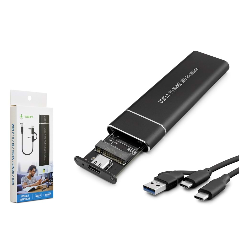 HADRON HDX1768 M.2 NVMe/NGFF Harici SSD Kutusu USB/Type-C 10 Gbps Çift Arabirim - Siyah