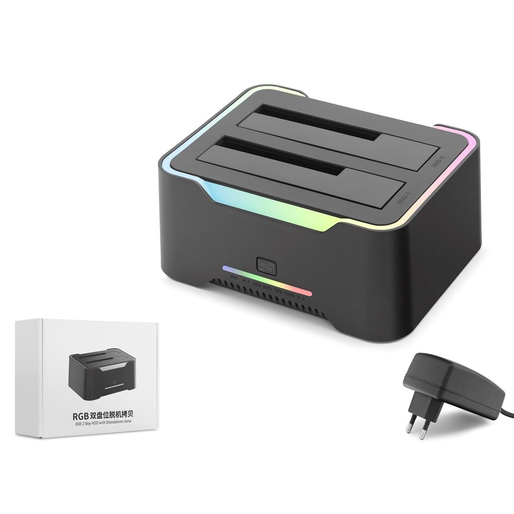 HADRON HDX1790 USB 3.0 HDD/SSD Disk Docking Station SATA 2.5 /3.5 İnç Klonlama Destekli RGB - Siyah
