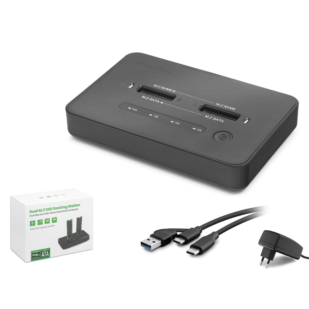 HADRON HDX1797 Dual M.2 SSD Disk Docking Station NVMe/NVMe SATA/SATA Klonlama Destekli - Siyah